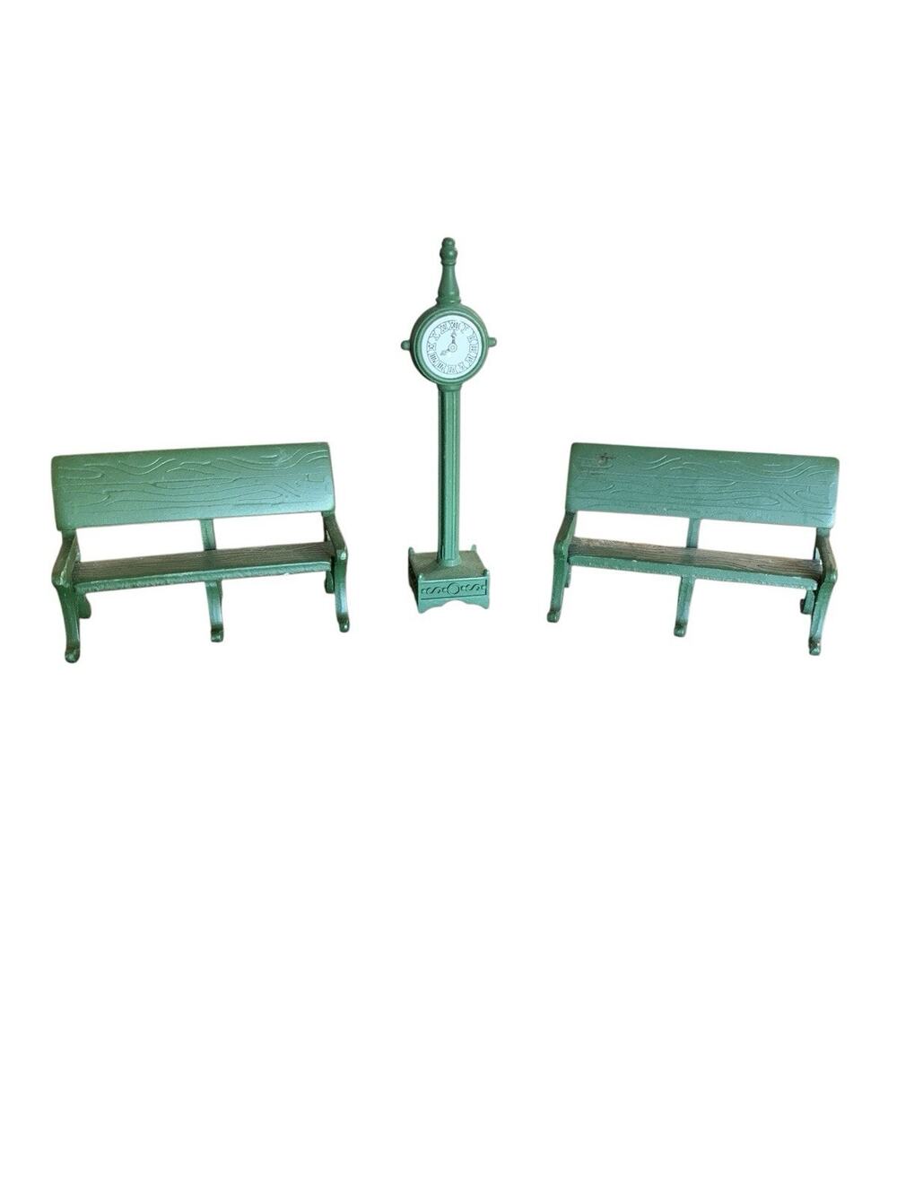 Dept 56 Metal Park Benches and Town Clock - 3 Pieces